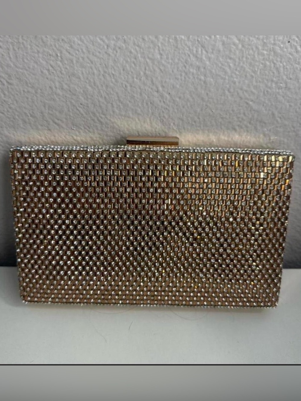 Gold Crystal Mesh Evening Clutch Bag